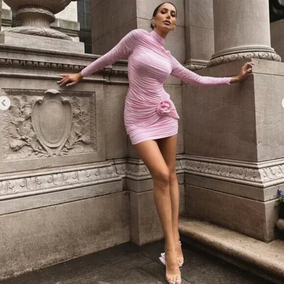 NWT H&M X Magda Butrym Rose-Appliquéd Mock Turtleneck Dress - Picture 1 of 16